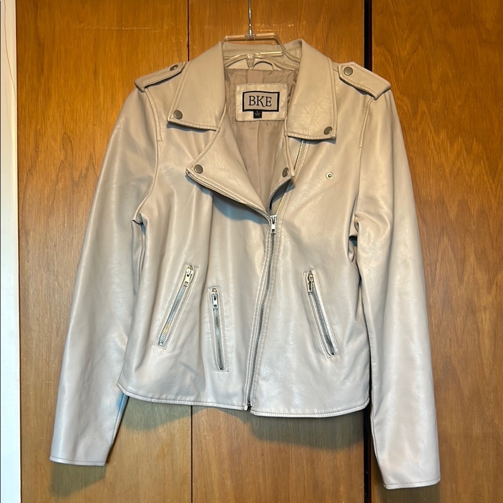 BKE Women's Cream Leather Jacket